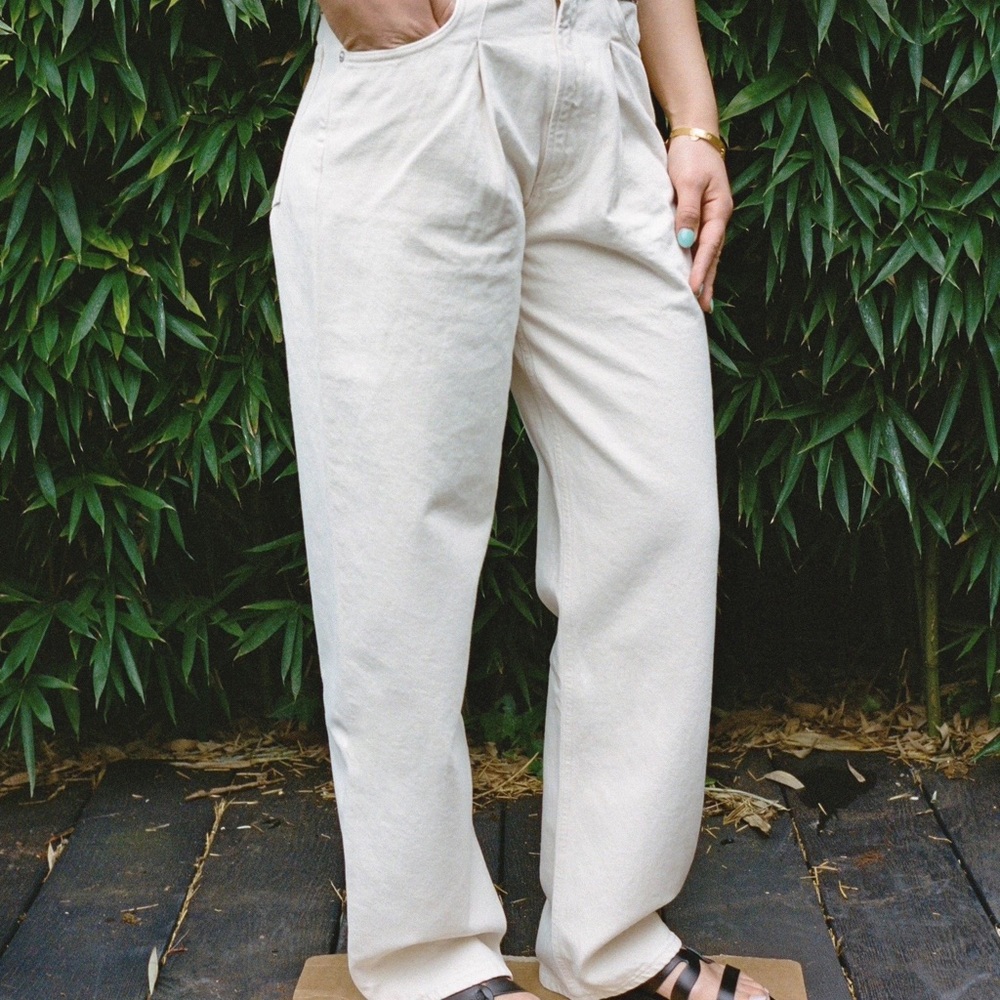 AGOLDE Baggy Mid Rise Pleated Oversized in Paper Organic Cotton